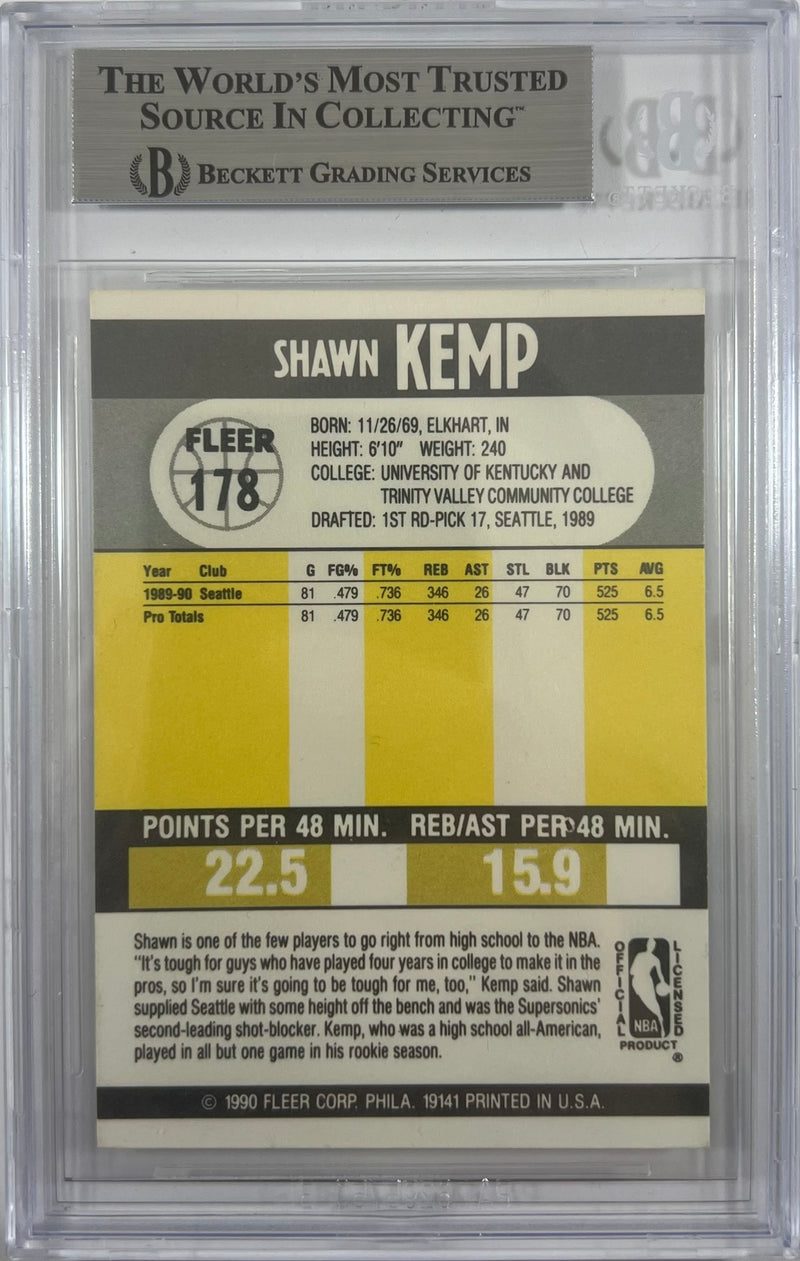 Shawn Kemp auto signed RC 1990 Fleer #178 Seattle Supersonics BAS Encapsulated