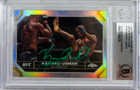 Kamaru Usman autographed 2024 Topps refractor card #108 UFC BAS Encapsulated