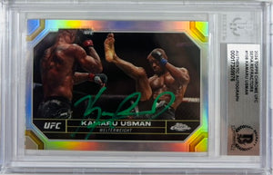 Kamaru Usman autographed 2024 Topps refractor card #108 UFC BAS Encapsulated