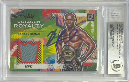 Kamaru Usman autographed 2022 Panini card game used UFC BAS Encapsulated