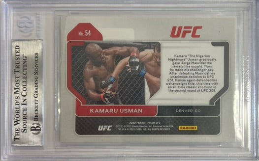 Kamaru Usman autographed 2022 Panini card #54 UFC BAS Encapsulated