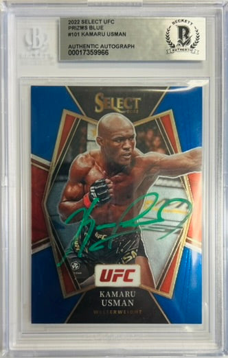 Kamaru Usman autographed 2022 Panini card #101 UFC BAS Encapsulated