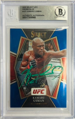 Kamaru Usman autographed 2022 Panini card #101 UFC BAS Encapsulated