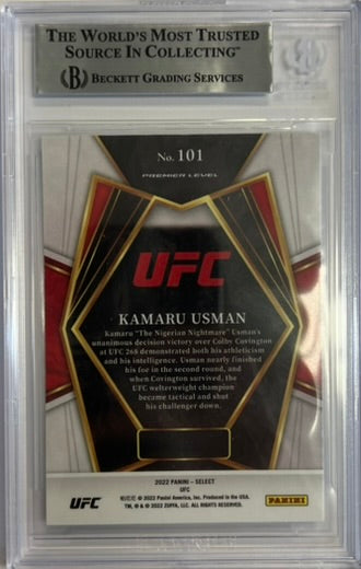 Kamaru Usman autographed 2022 Panini card #101 UFC BAS Encapsulated