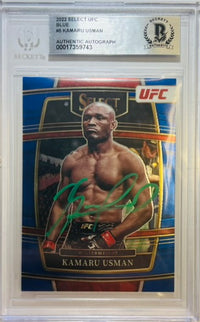 Kamaru Usman autographed 2022 Panini card #5 UFC BAS Encapsulated