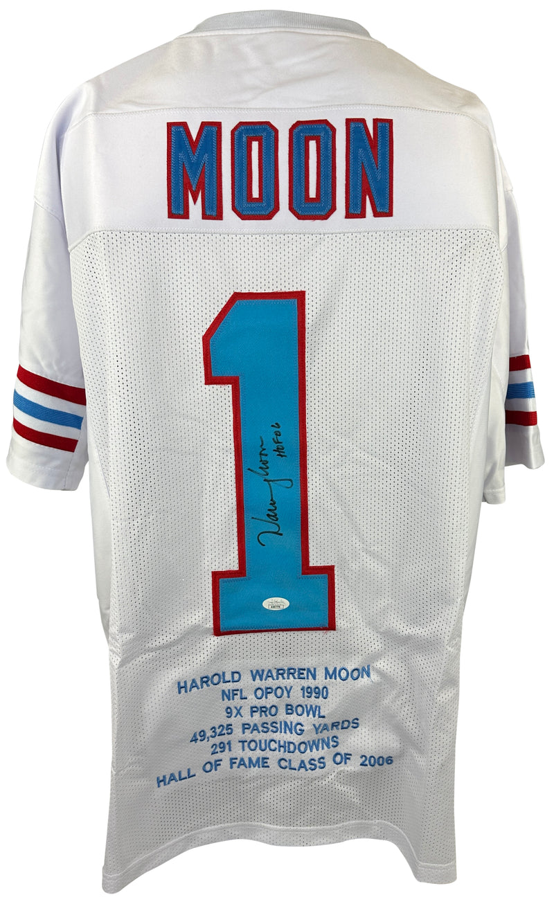 Warren Moon autographed signed inscribed jersey pro style JSA COA