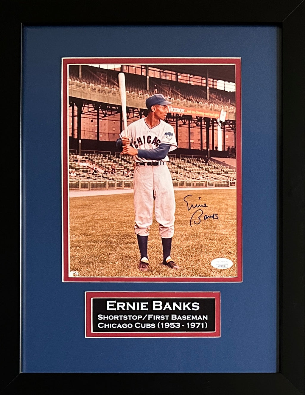 Ernie Banks autographed signed framed 8x10 photo MLB Chicago Bears JSA COA