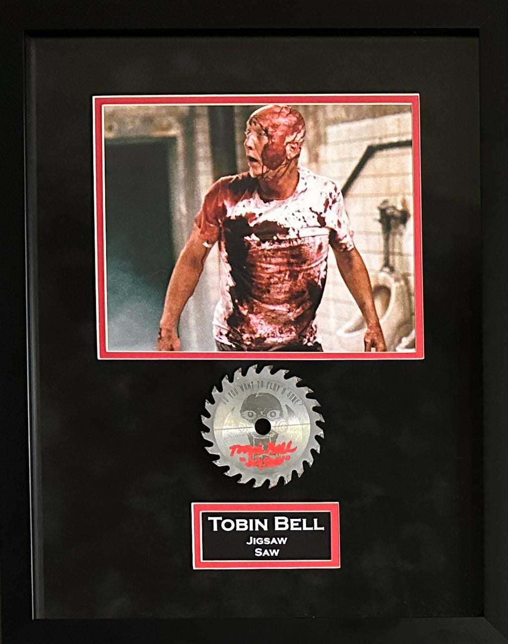 Tobin Bell autographed inscribed framed Jigsaw saw blade PSA