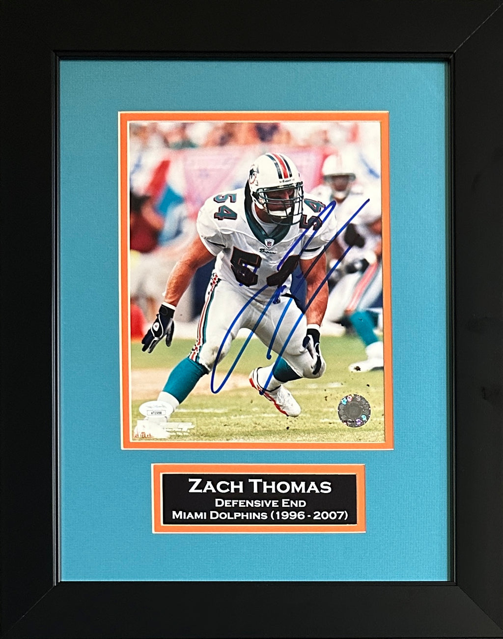 Zach Thomas signed autographed framed 8x10 photo NFL Miami Dolphins JSA COA