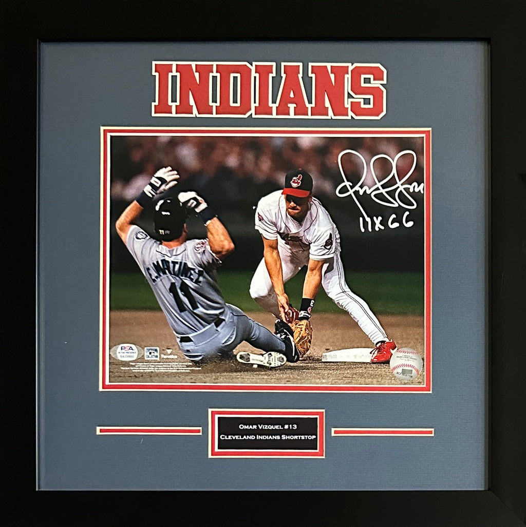 Omar Vizquel inscribed signed framed 8x10 photo MLB Cleveland Indians PSA COA