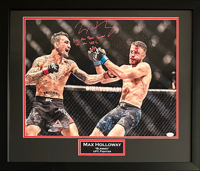 Max Holloway signed inscribed framed 16x20 photo JSA COA Blessed