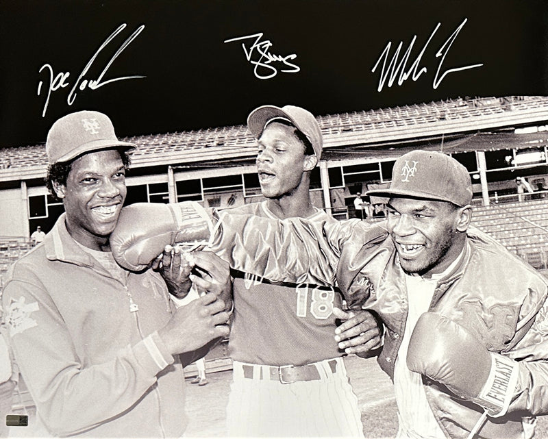 Mike Tyson Darryl Strawberry Doc Gooden signed 16x20 MLB New York Mets Steiner