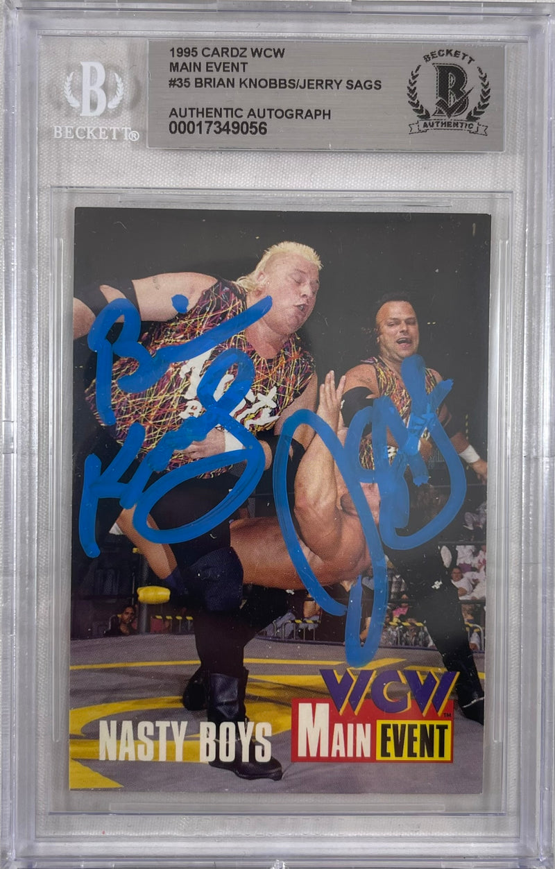 Brian Knobbs Jerry Sags auto signed CARDZ #35 1995 WWE WCW BAS Encap Nasty Boys