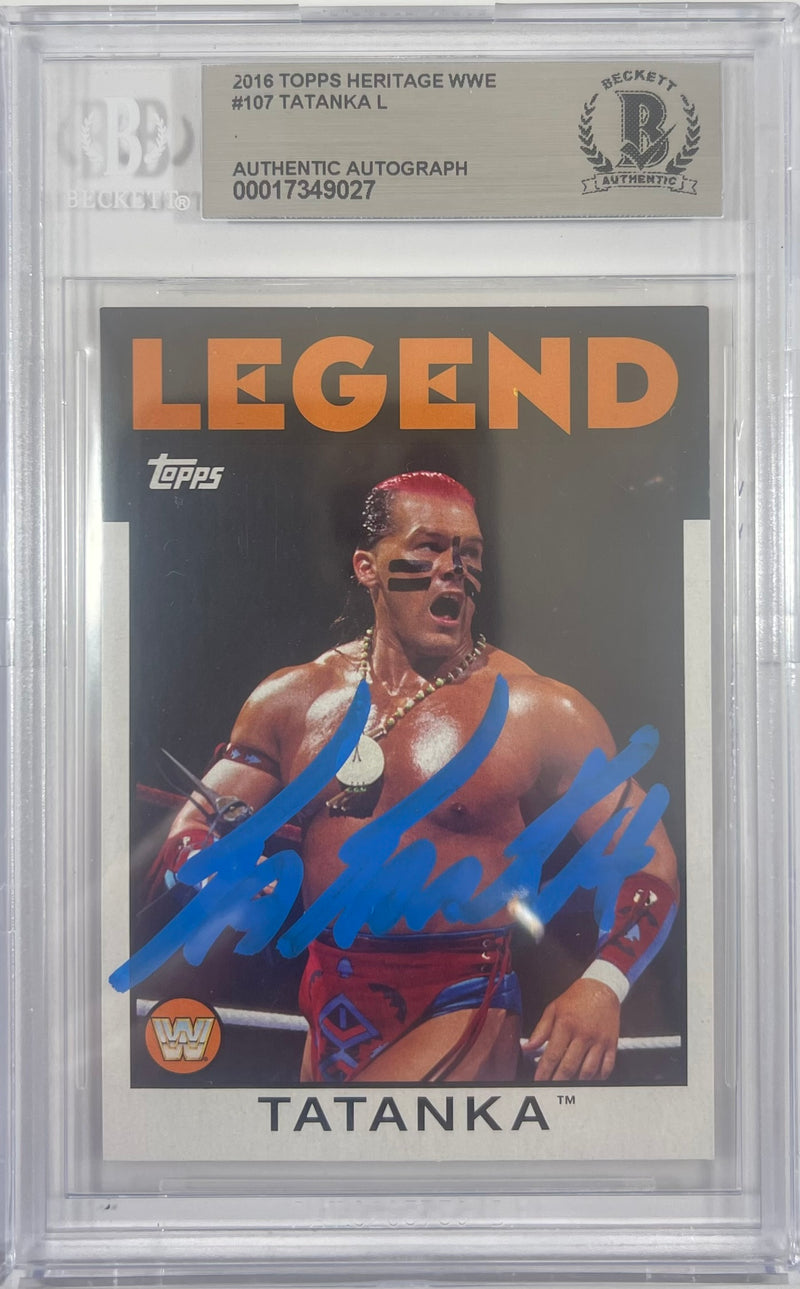 Tatanka autographed signed Topps card #107 2016 WWE BAS Encap Chris Chavis