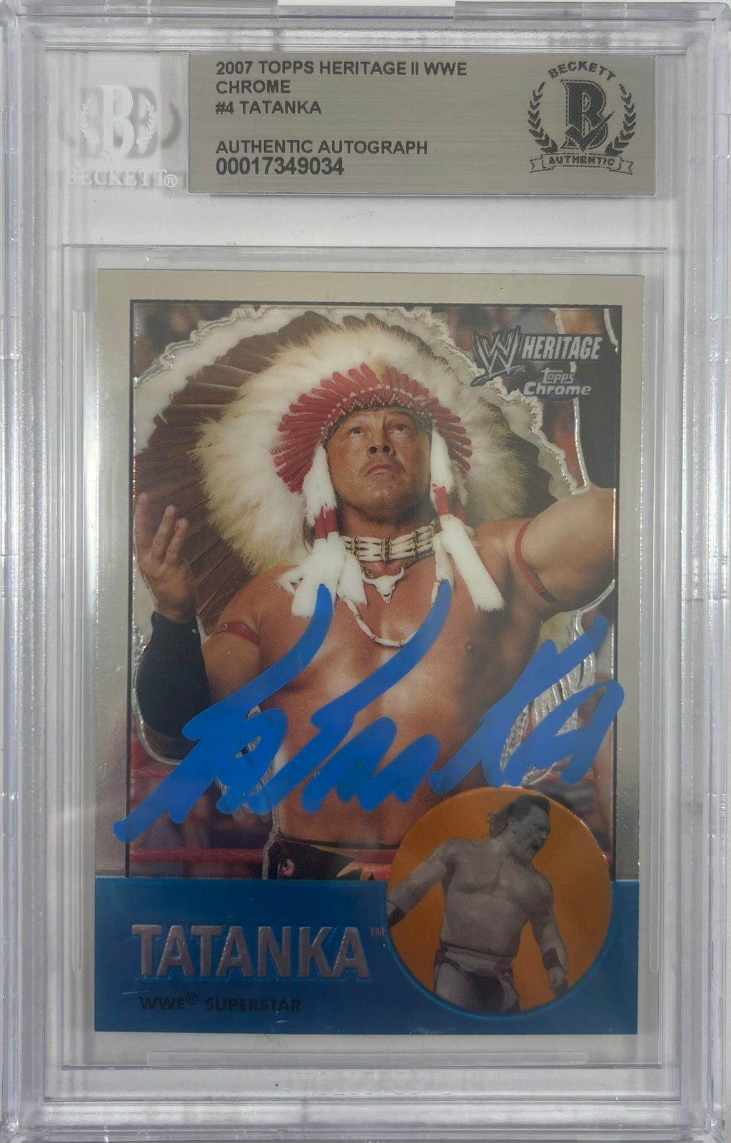 Tatanka autographed signed Topps card #4 2007 WWE BAS Encap Chris Chavis