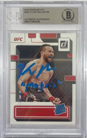 Kyler Phillips autographed inscribed 2023 #220 Panini card UFC BAS Encapsulated