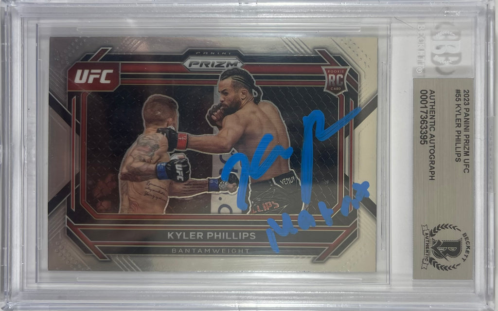 Kyler Phillips autographed inscribed 2023 #55 Panini card UFC BAS Encapsulated