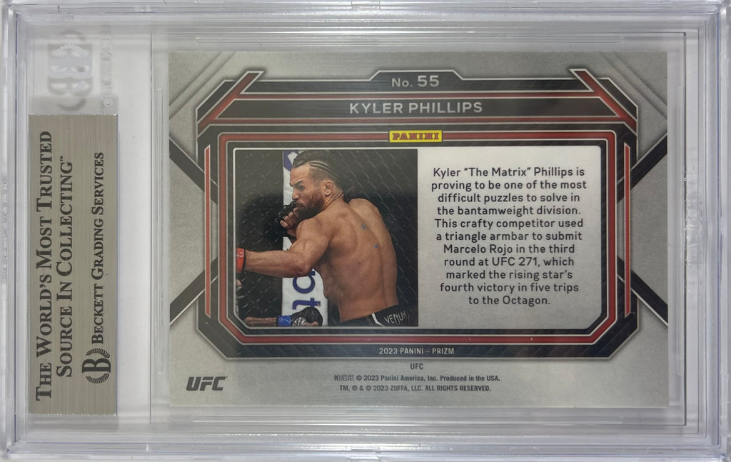 Kyler Phillips autographed inscribed 2023 #55 Panini card UFC BAS Encapsulated