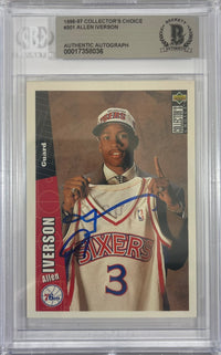 Allen Iverson auto signed Upper Deck 1996 #301 Philadelphia 76ers BAS RC