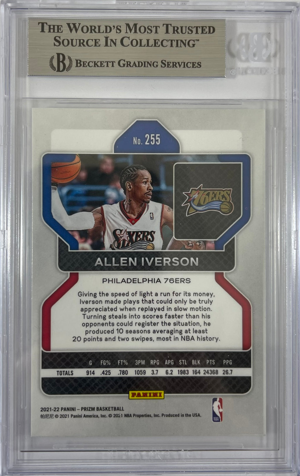 Allen Iverson autographed signed Panini 2021 #255 Philadelphia 76ers BAS