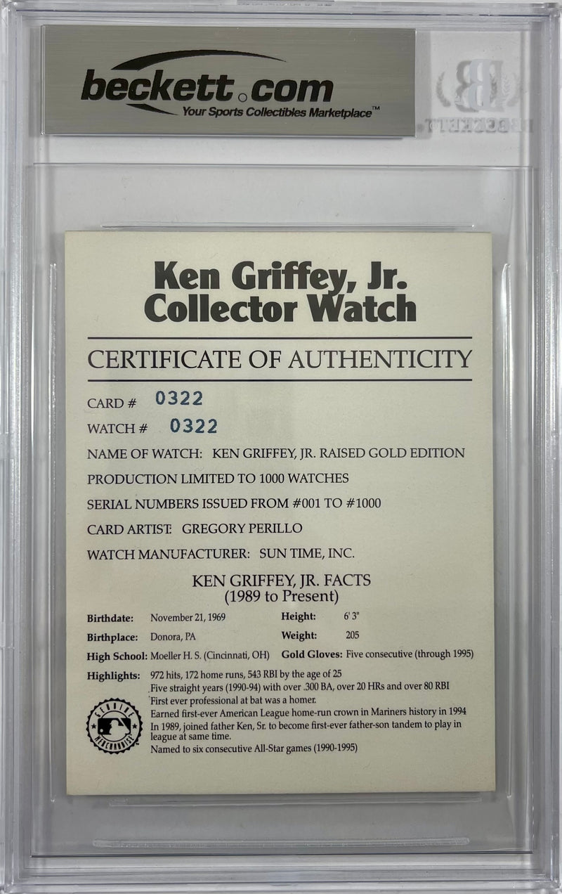 Ken Griffey auto signed 3x5 card 322/1000 Seattle Mariners MLB BAS Encap