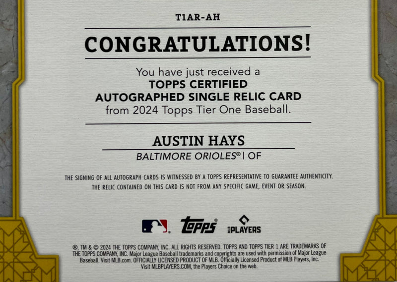 Austin Hays autographed signed card #107/199 2024 Topps Baltimore Orioles