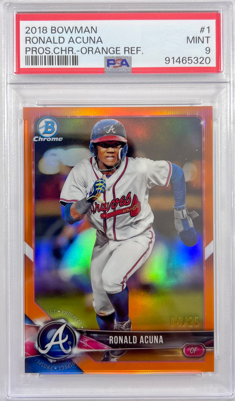 Ronald Acuna Jr 2018 #4/25 Topps Bowman Chrome Atlanta Braves encap PSA 9