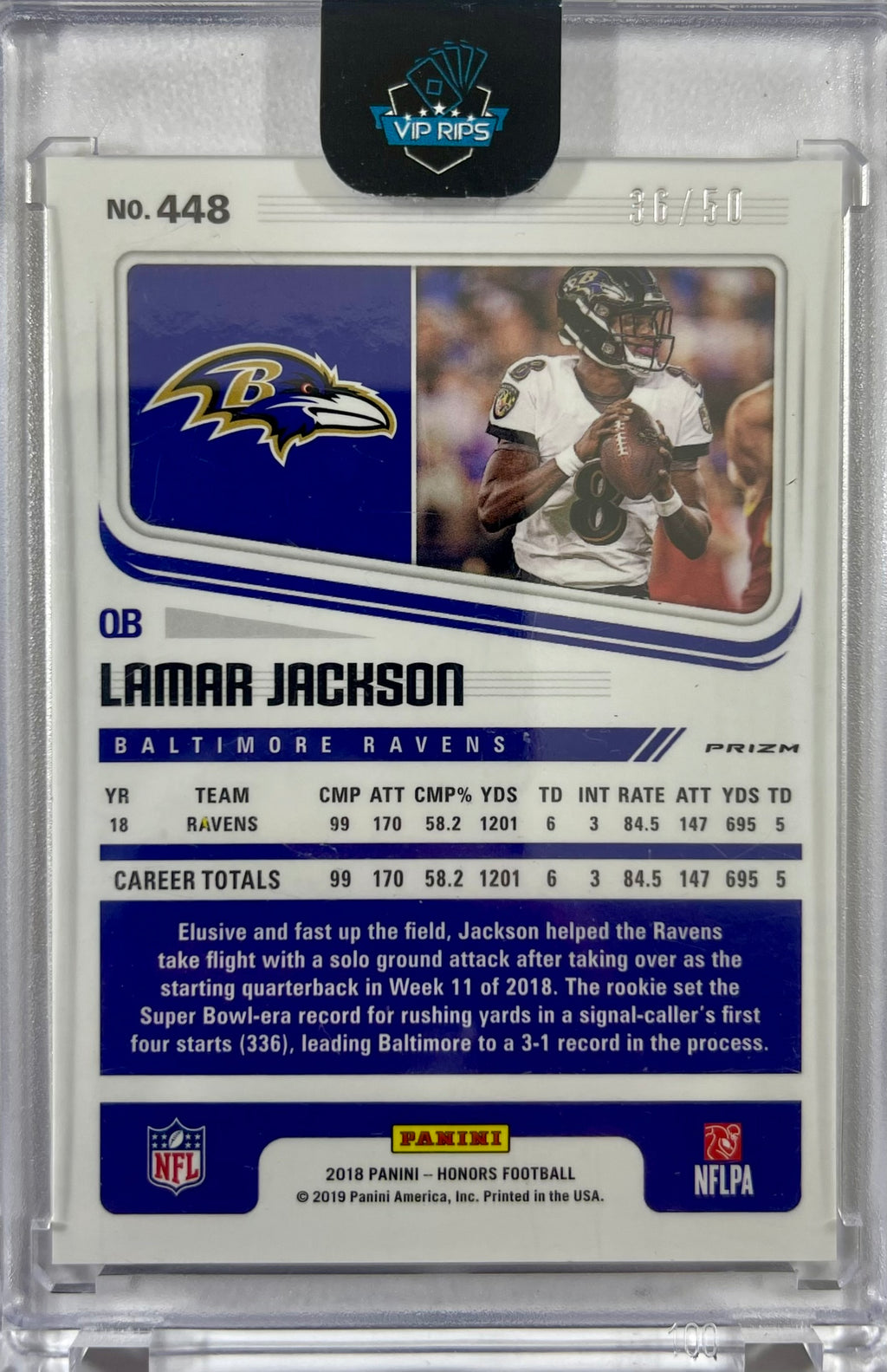 Lamar Jackson NFL Panini 2019 #488 36/50 Jacksonville Jaguars Prizm RC