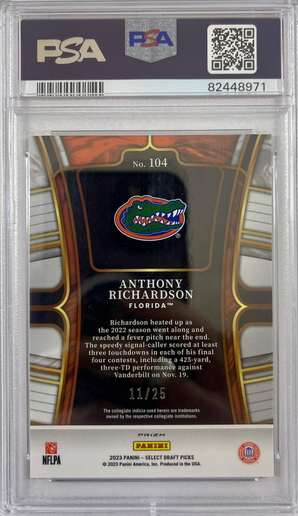 Anthony Richardson Panini 2023 #104 11/25 Florida Gators TIE-DYE RC PSA GM 10