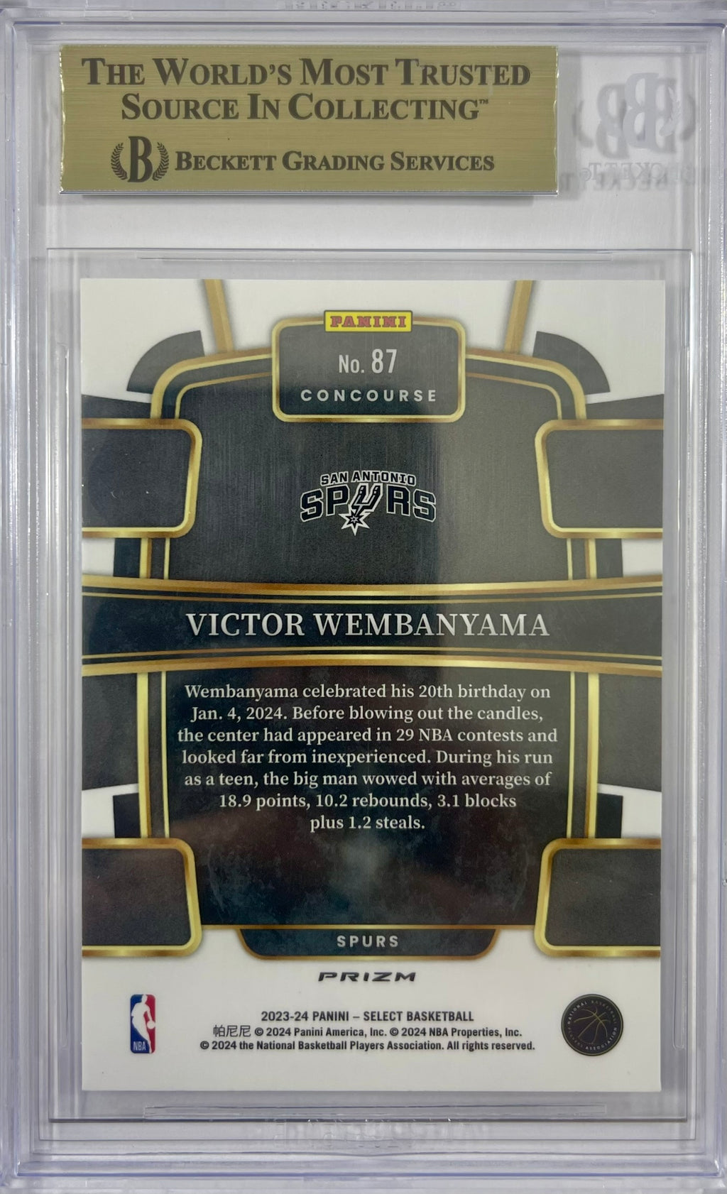 Victor Wembanyama Panini prizm 2024 #87 Minnesota Vikings RC Mint 9 BAS encap