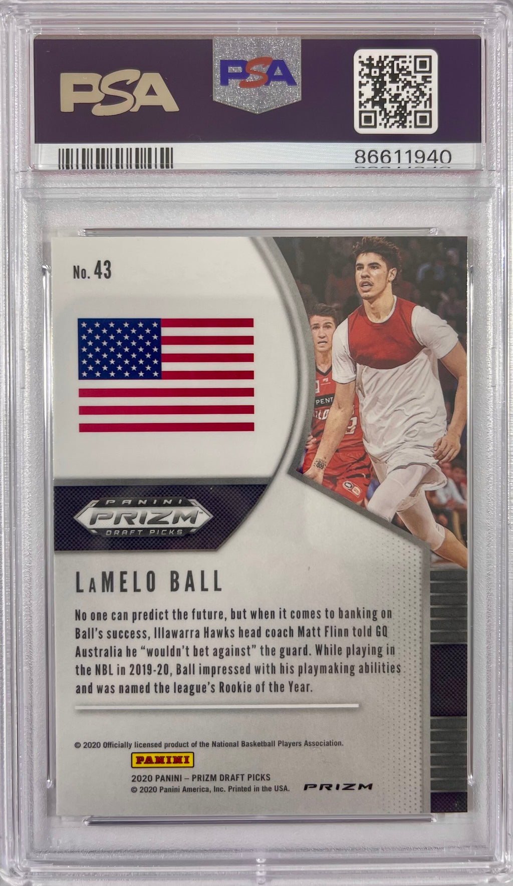 LaMelo Ball Panini prizm 2020 #43 Illawarra Hawks RC Gem Mint 10 PSA encap