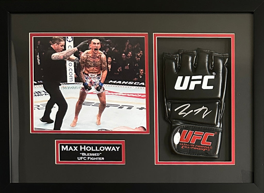 Max Holloway autographed signed framed glove UFC JSA COA Blessed