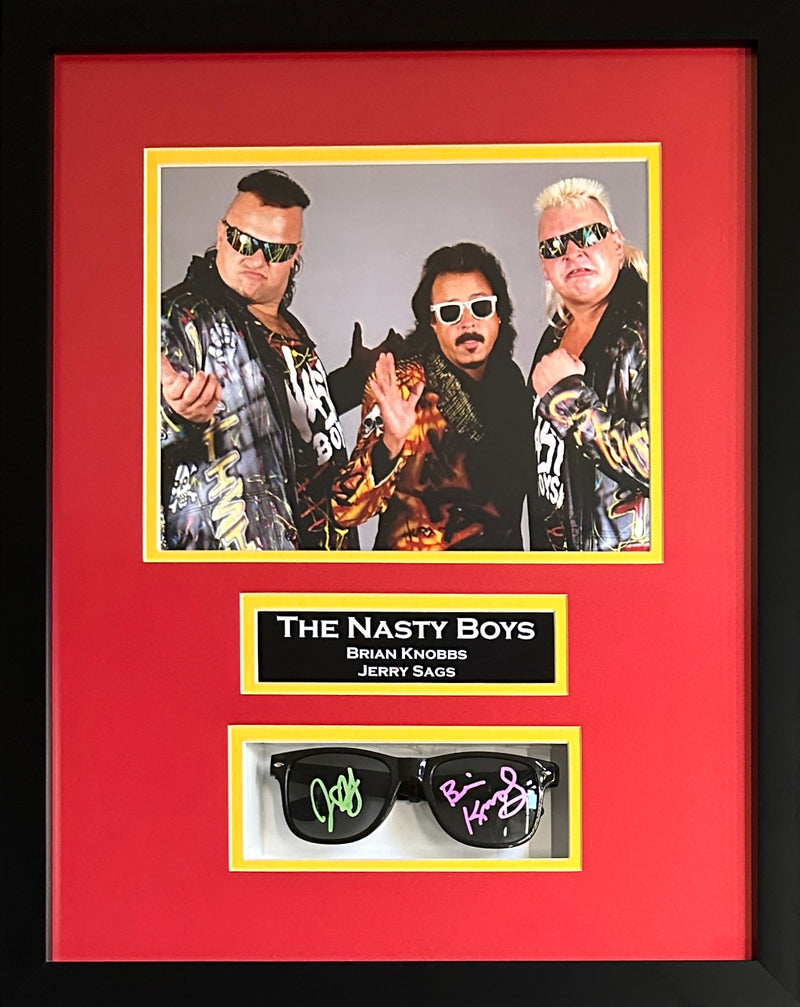 Brian Knobbs Jerry Sags autographed framed sunglasses WWE WWF JSA Nasty Boys