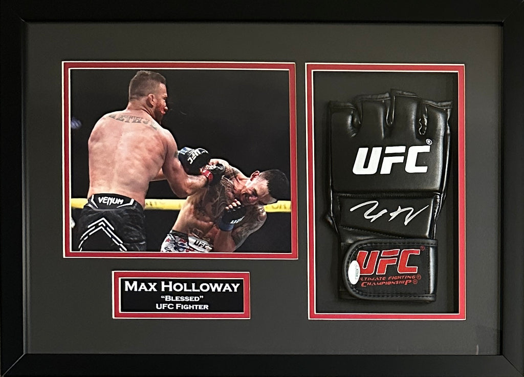 Max Holloway autographed signed framed glove UFC JSA COA Justin Gaethje