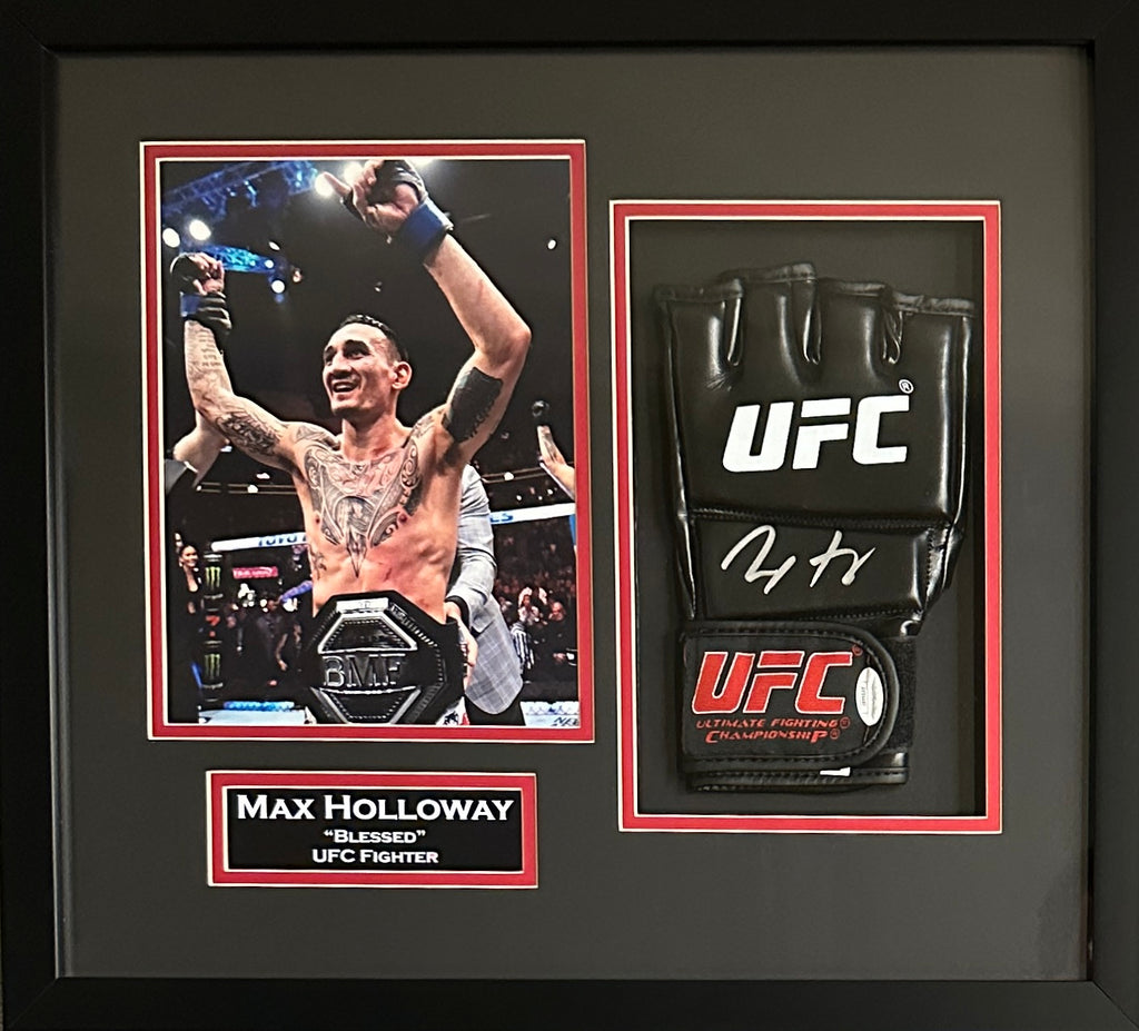 Max Holloway autographed signed framed glove UFC JSA COA Blessed