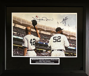 Mariano Rivera C.C. Sabathia signed 16x20 suede framed MLB Yankees Fanatics