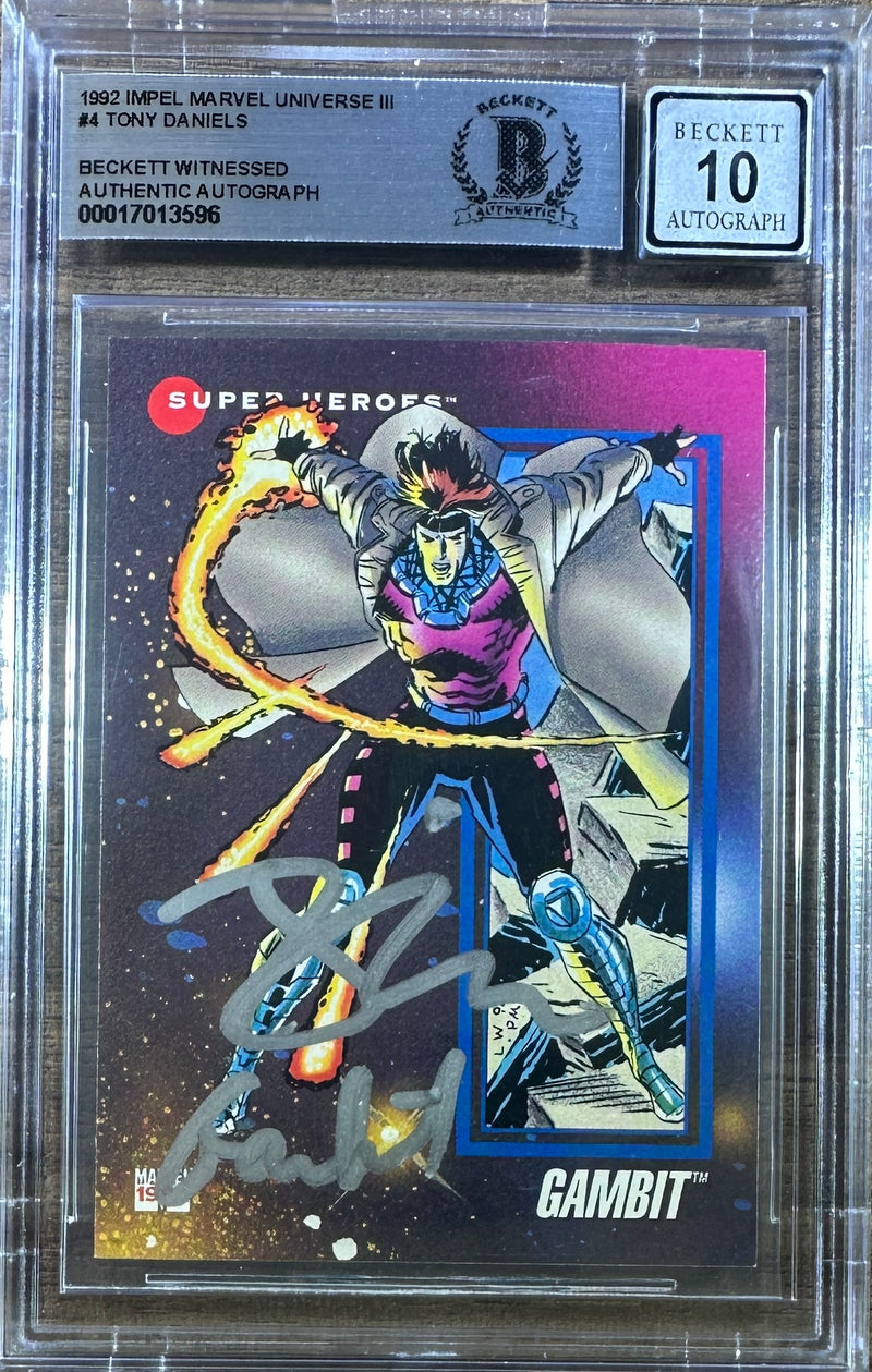 Tony Daniels auto insc card 1992 Impel MU III #4 X-men Gambit BAS Encap auto 10