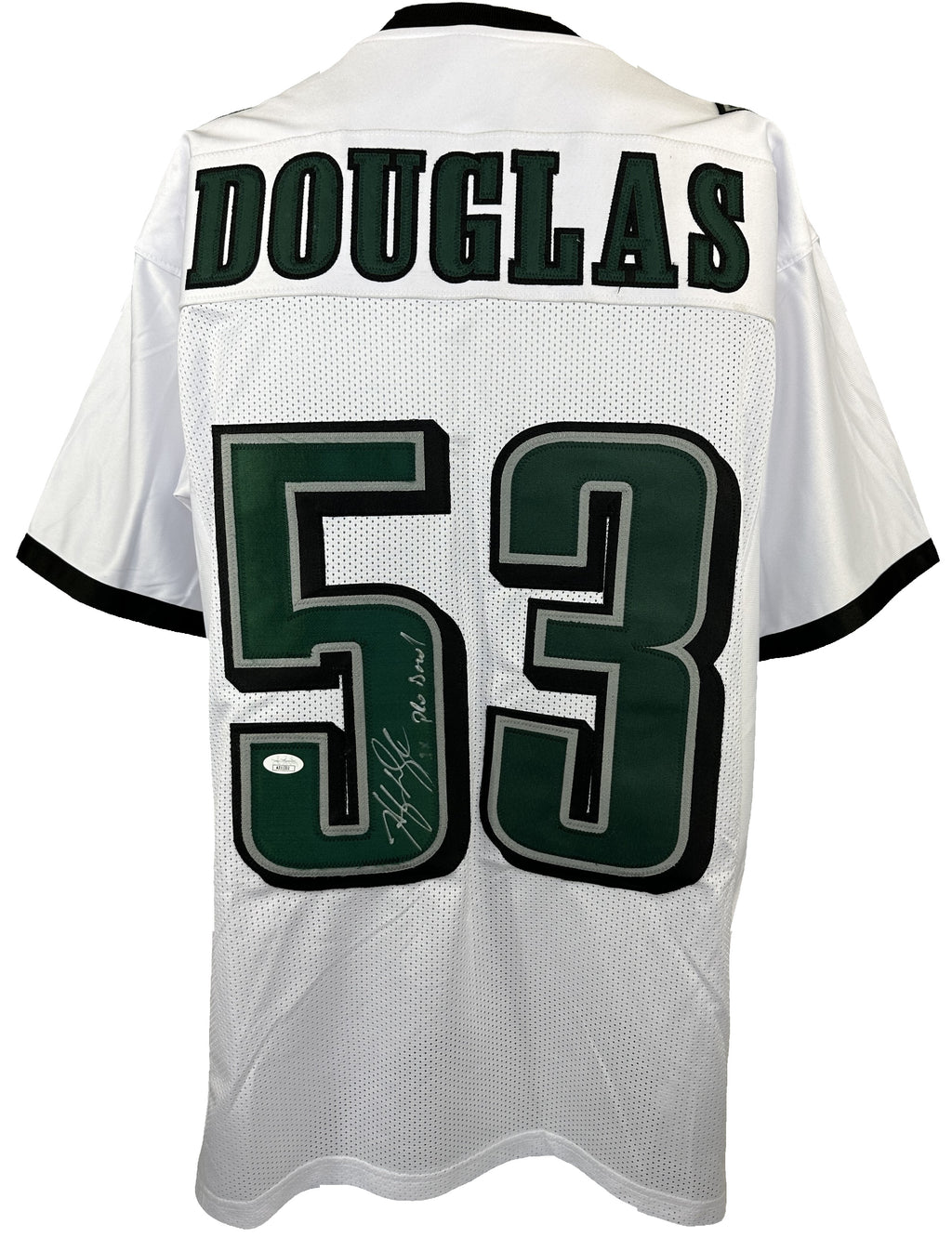 HUGH DOUGLAS SIGNED INSCRIBED WHITE PRO STYLE JERSEY JSA COA