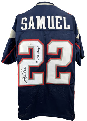 ASANTE SAMUEL SR. SIGNED INSCRIBED CUSTOM NAVY PRO STYLE AUTOGRAPHED JERSEY JSA COA