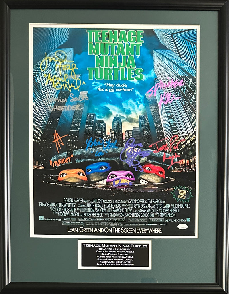 Cast signed insc TMNT framed 16x20 JSA Pais Tochi Feldman Rist Hoag Saito Clash