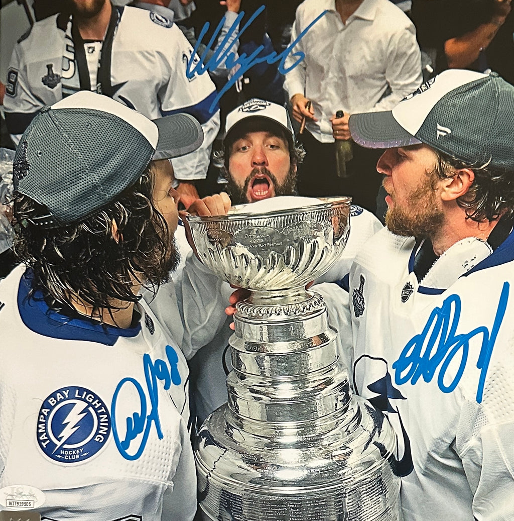 Team signed suede framed 11x14 Tampa Bay Lightning JSA Vasilevskiy Kucherov