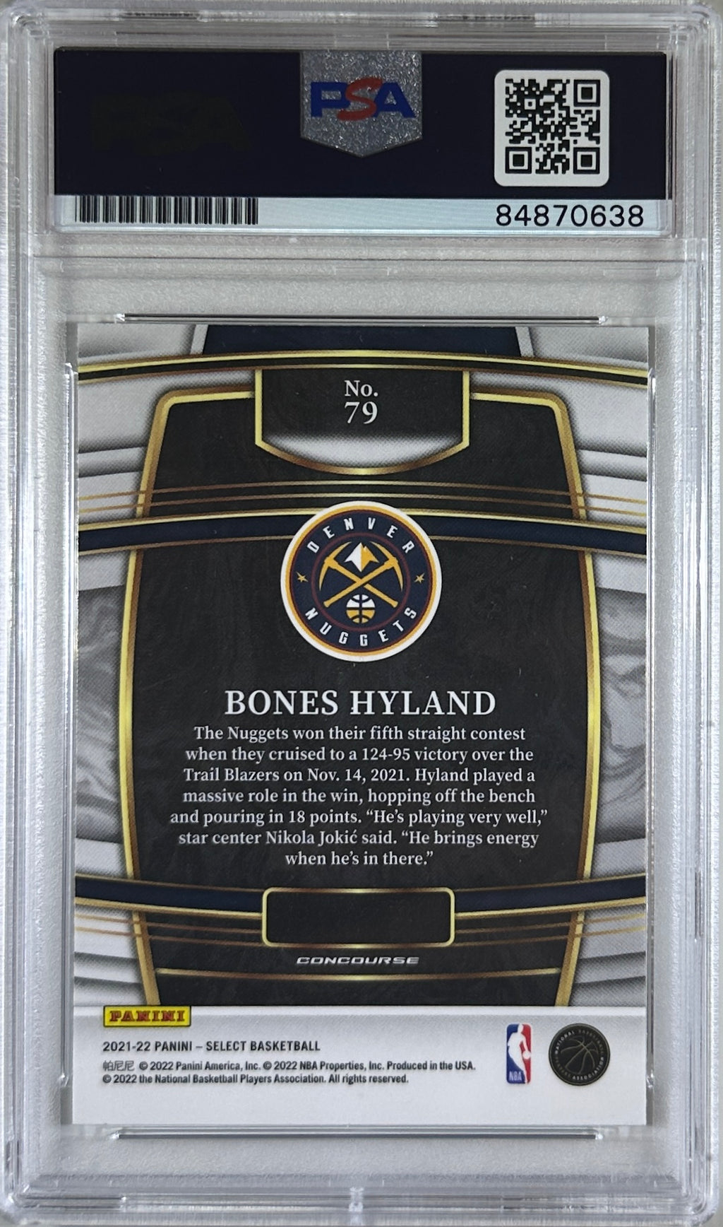 2021-22 Select Bones Hyland Concourse Blue Rookie Card #79 - Denver Nuggets  RC