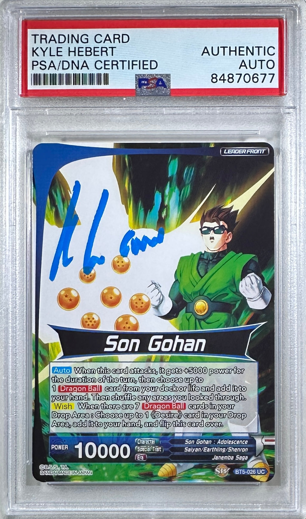 Kyle Hebert autographed signed inscribed Son Gohan Dragon Ball card PSA Encap