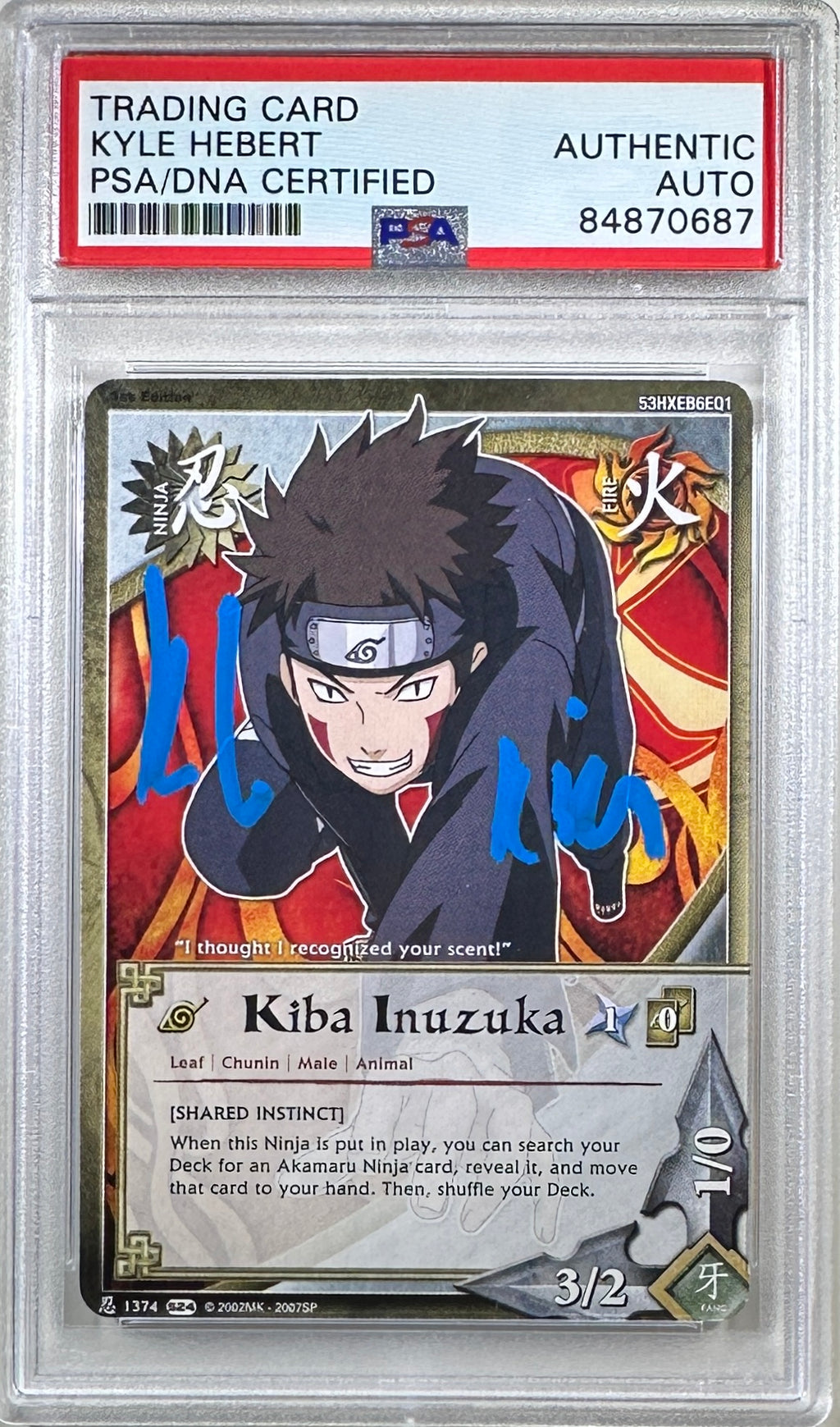 Kyle Hebert autographed signed inscribed Kiba Inuzuka Naruto card PSA Encap