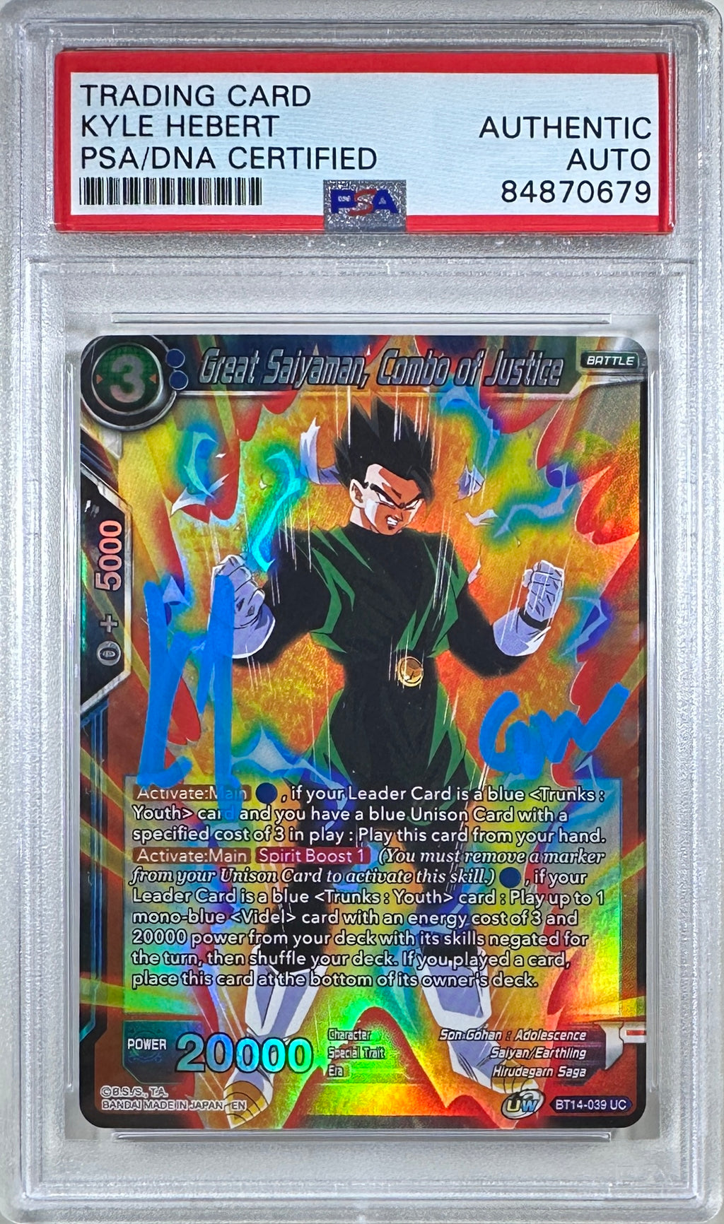 Kyle Hebert autographed signed inscribed Son Gohan Dragon Ball card PSA Encap