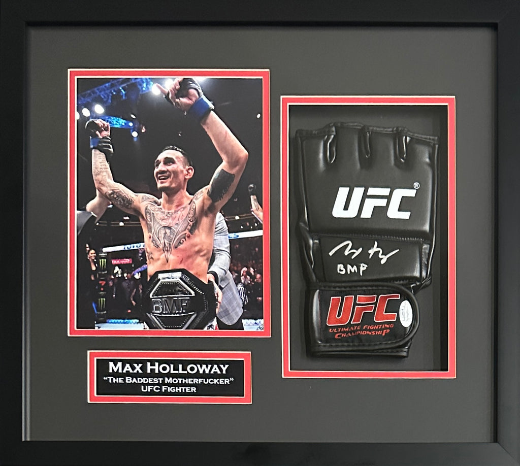 Max Holloway autographed inscribed signed framed glove UFC JSA COA Blessed