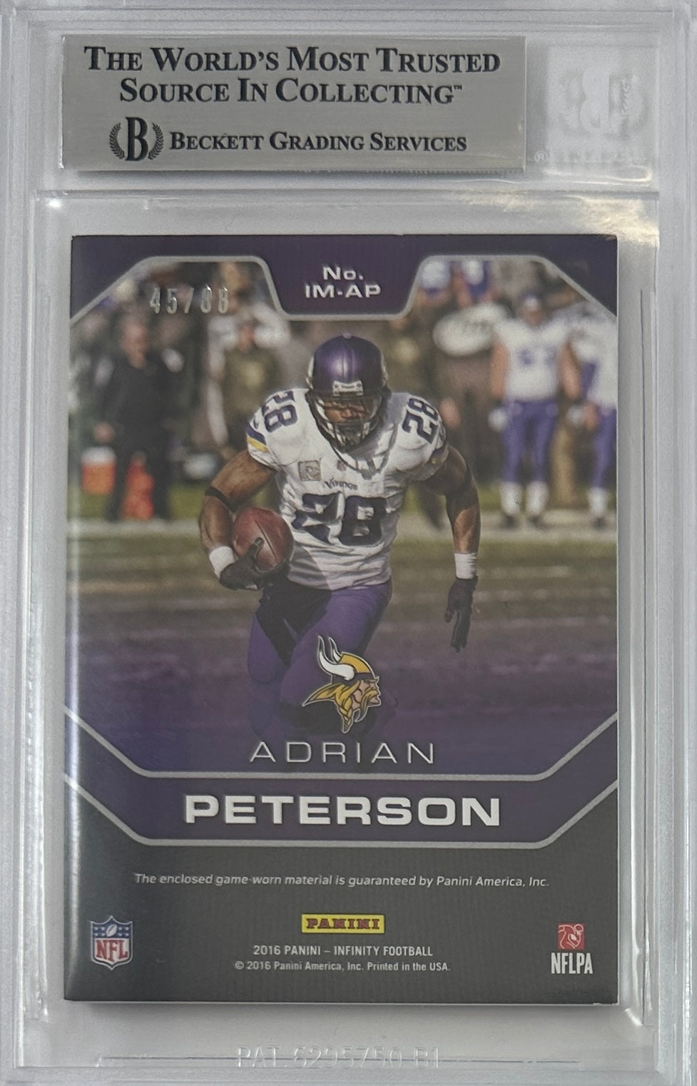 Adrian Peterson auto card 2016 Panini 45/88 NFL Minnesota Vikings BAS Encap