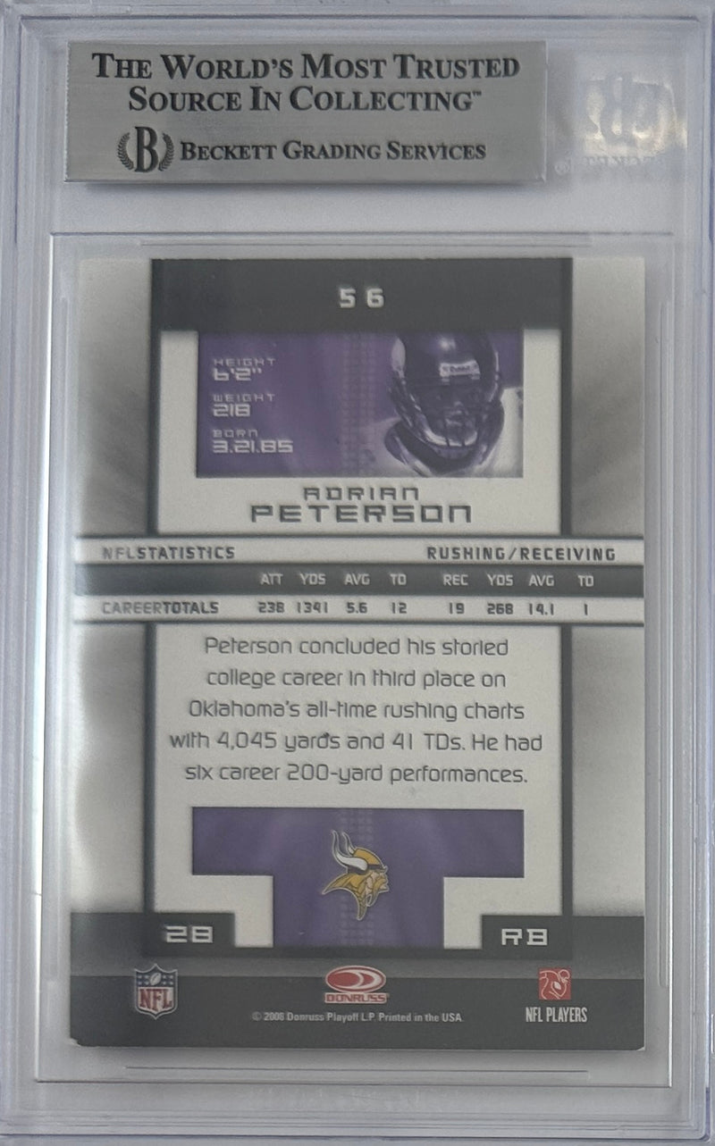 Adrian Peterson auto card 2008 Donruss #56 NFL Minnesota Vikings BAS Encap