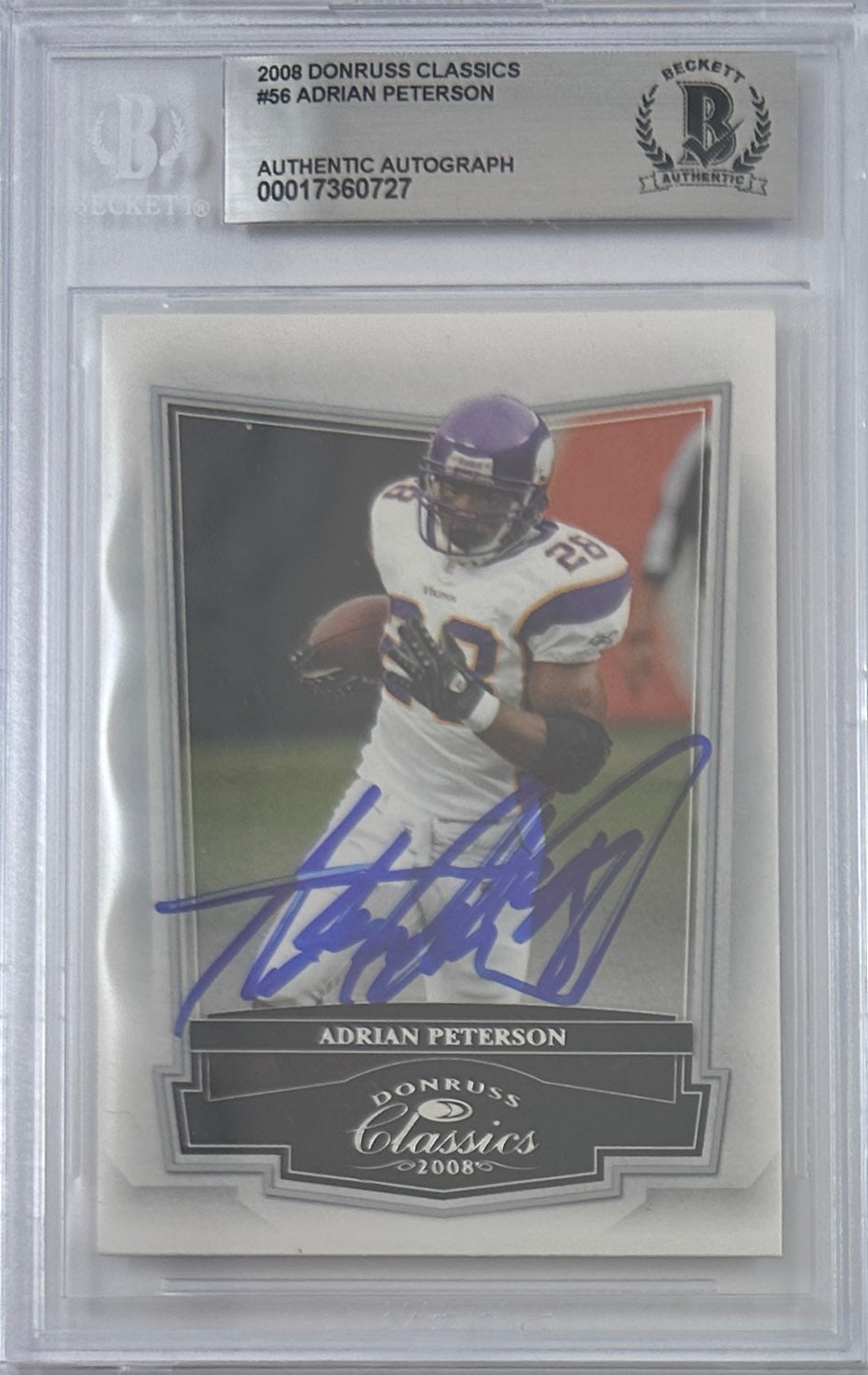 Adrian Peterson auto card 2008 Donruss NFL Minnesota Vikings BAS Encap