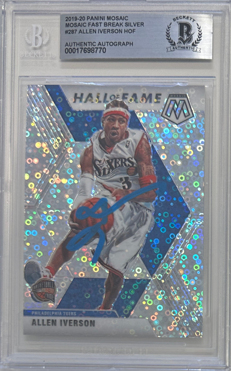 Allen Iverson auto signed Panini 2020 #287 76ers BAS Prizm Mosaic Fast Break